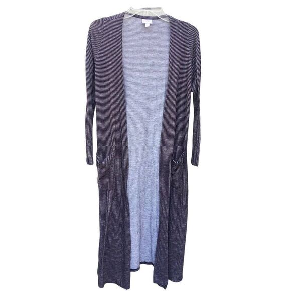 LuLaRoe Sara Long Brown Striped Cardigan Duster - Picture 1 of 6